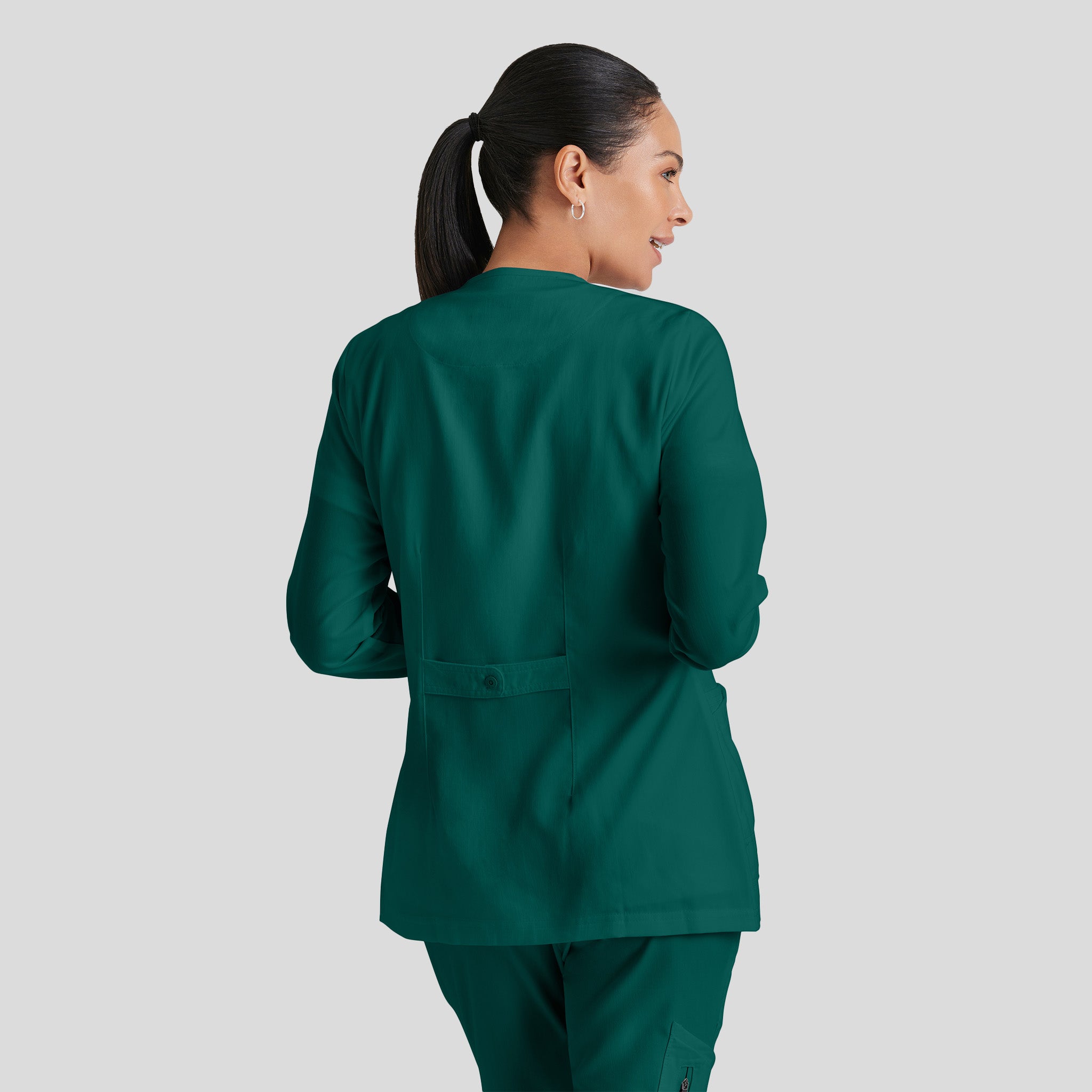 Jamie 4-Pocket Crewneck Snap-Front Scrub Jacket | Hunter