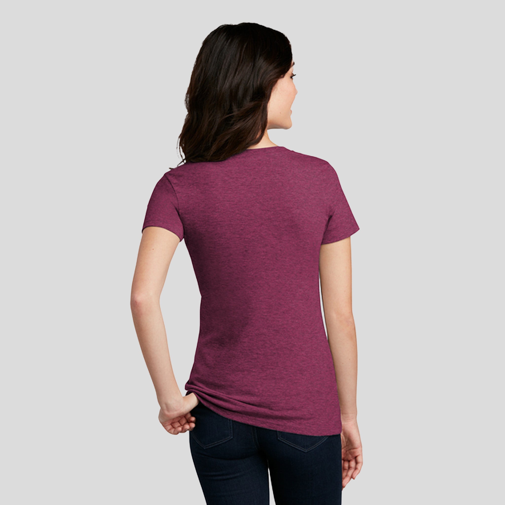Womenโs Perfect Blendยฎ CVC V-Neck Tee | Raspberry Fleck