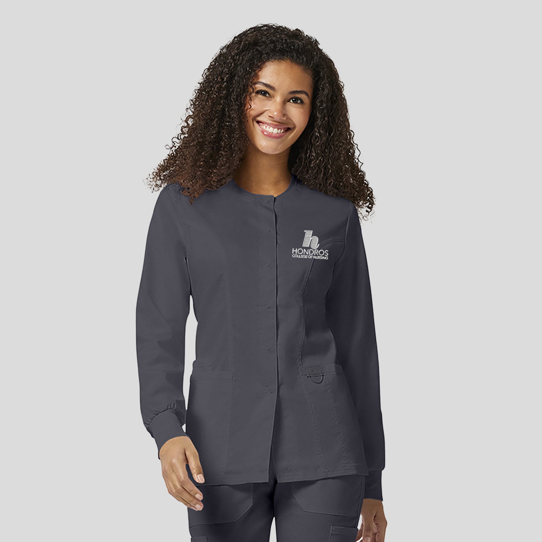 Hondros Women's Snap Front Solid Scrub Jacket | Pewter