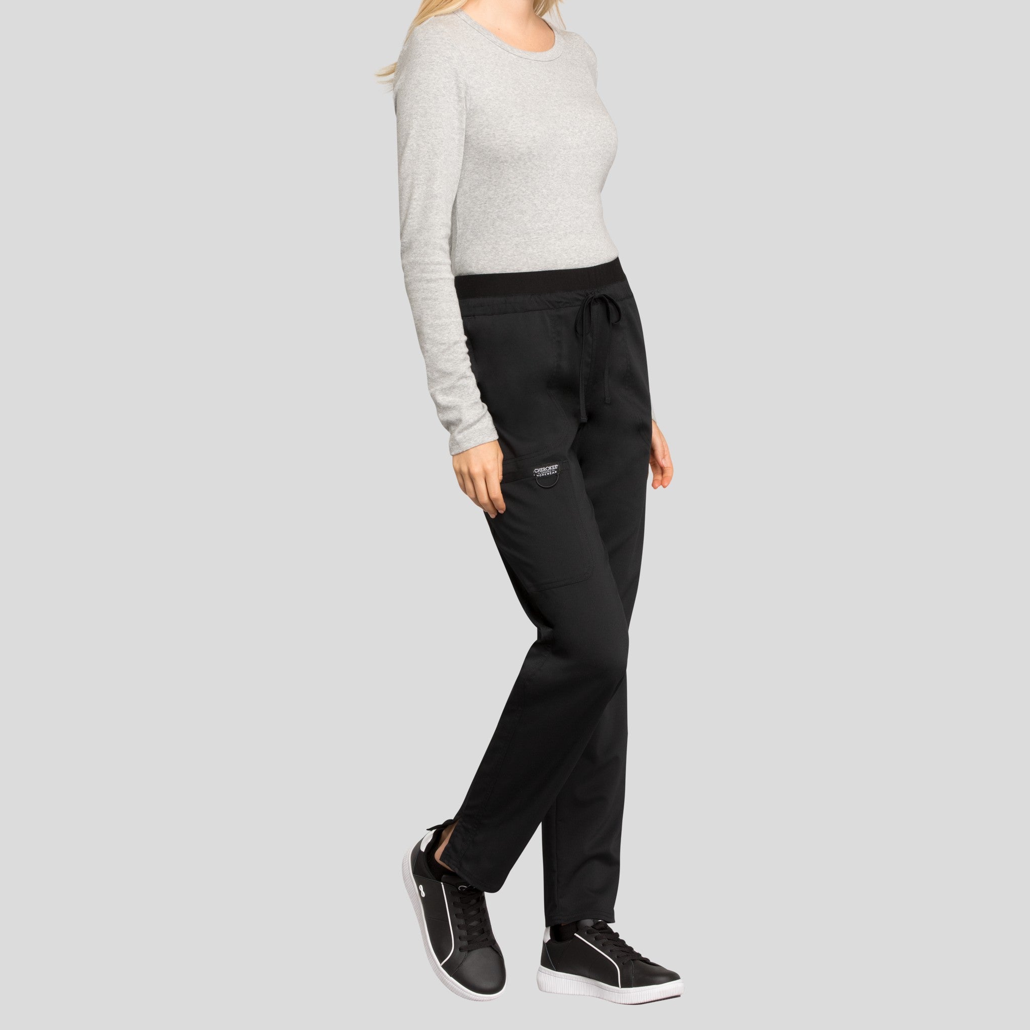 Tapered Leg Drawstring Scrub Pant | Black