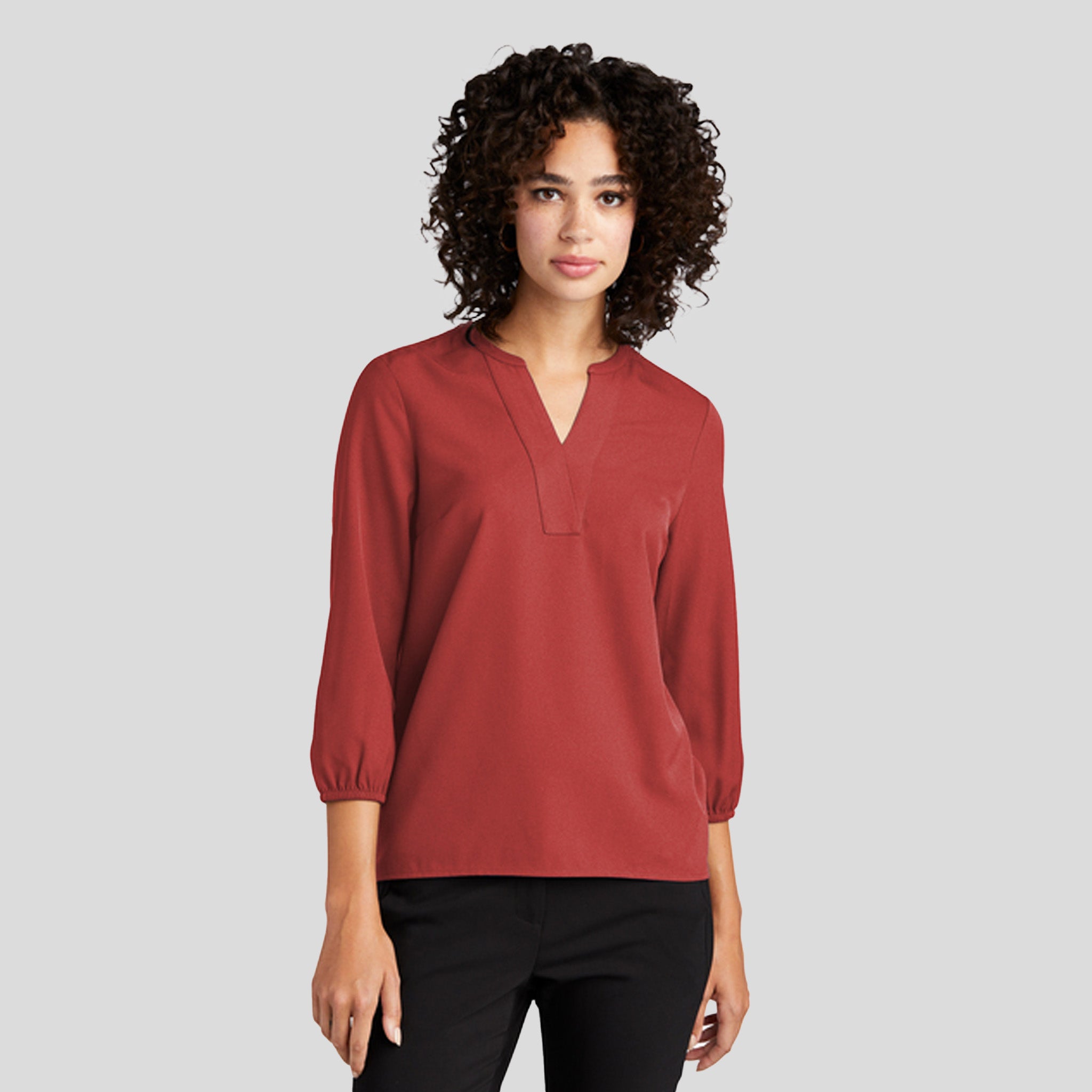 Women's Stretch Crepe 3/4-Sleeve Blouse | Terracotta