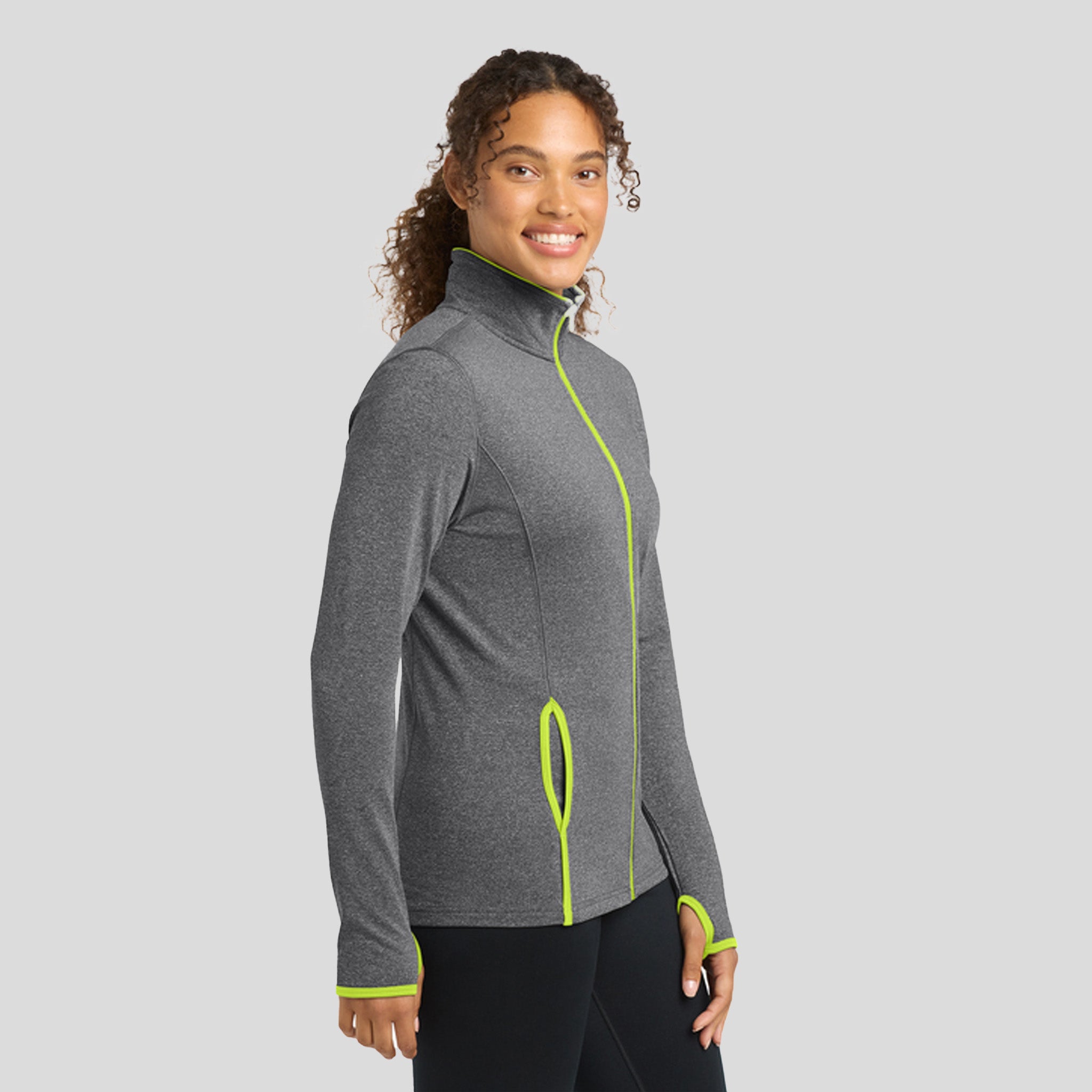 Women's Sport-Wick® Stretch Contrast Full-Zip Jacket | Charcoal Grey Heather/Charge Green