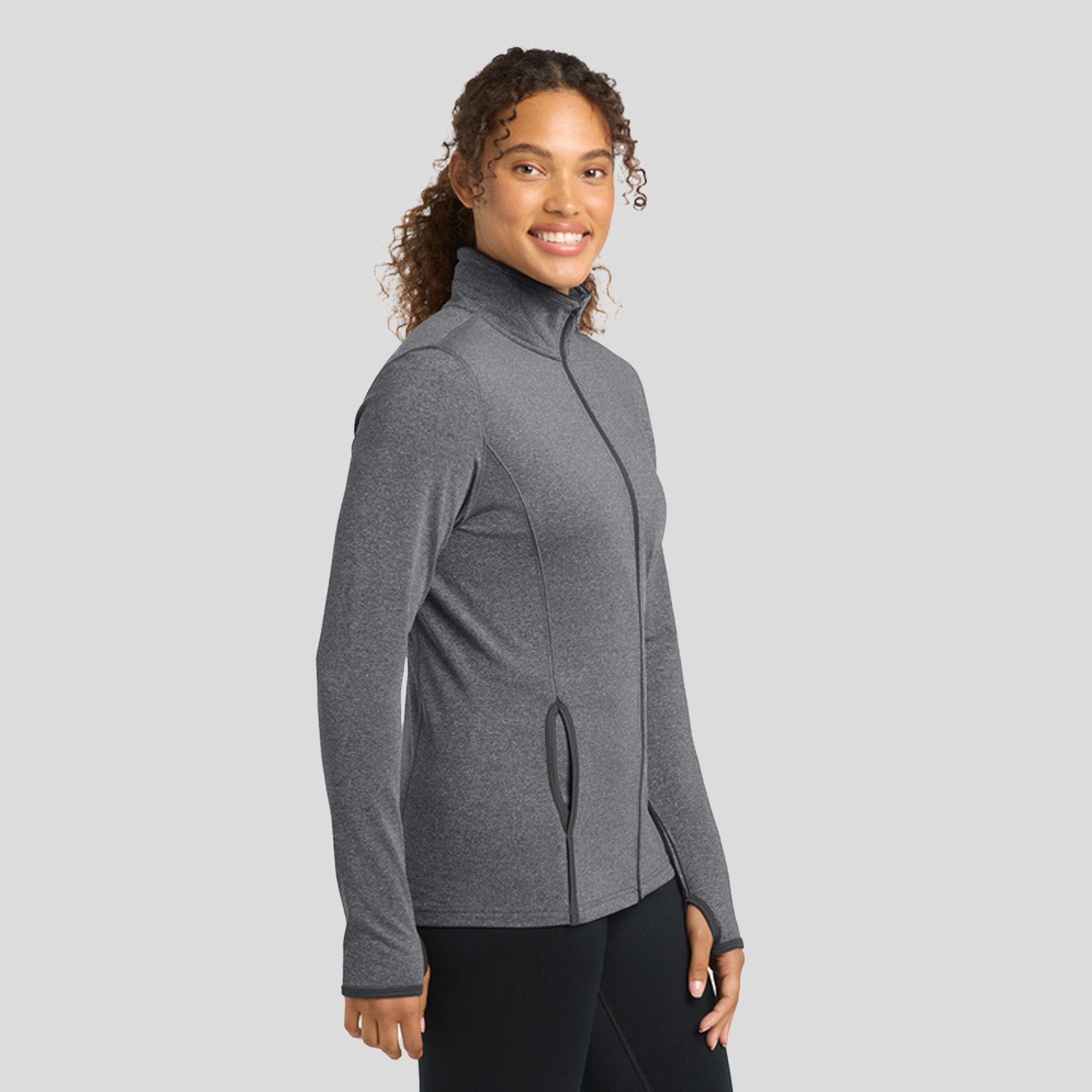 Women's Sport-Wick® Stretch Contrast Full-Zip Jacket | Charcoal Grey Heather/Charcoal Grey